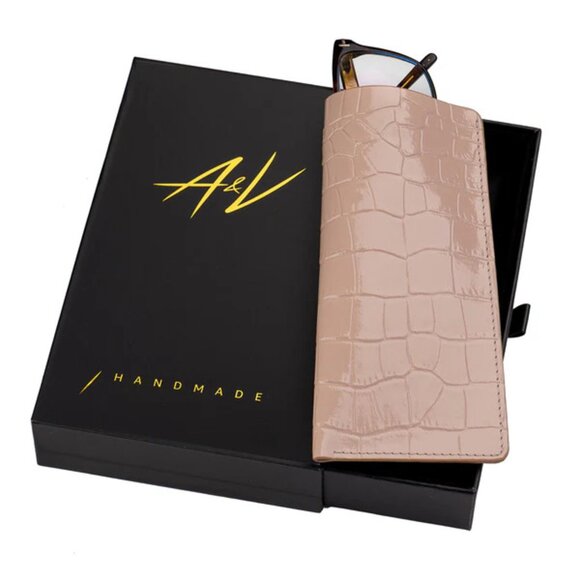 Latte Authentic Calfskin Alligator‑Texture Glasses Pouch - Picture 2 of 3